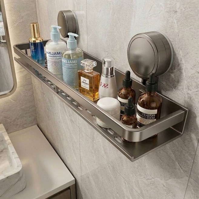 엄군마켓 무타공욕실선반 화장실 정리대 흡착거치대 걸이, 1개, 다크그레이