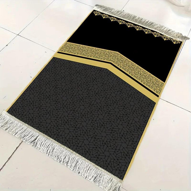 비카마 블랙 골드 패치워크 디자인 기도 러그 무슬림 매트 논슬립 휴대용 카펫 침실거실용, 1. YLB-1