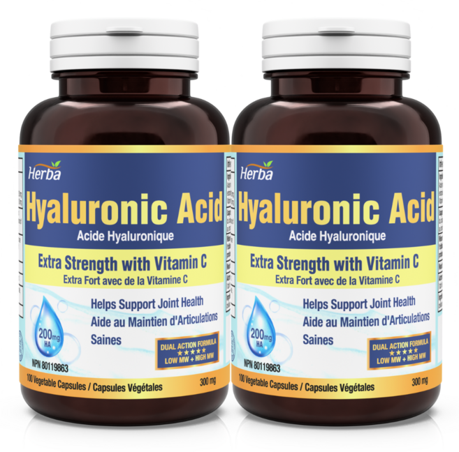 먹는 히알루론산 200mg 100식물성캡슐 고분자 저분자 하이알루론산 비타민C100mg 함유 허바 캐나다, 100, 2개