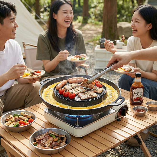 R Succeed I 옥외 구이판 캠핑 그릴 인덕션 범용 불판 계란찜원형 구이팬, 1개, 34cm