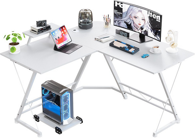L자형 컴퓨터 책상 코너형 게이밍 책상 컴퓨터 테이블 학생 책상 서재 책상 사무용 책상, 화이트