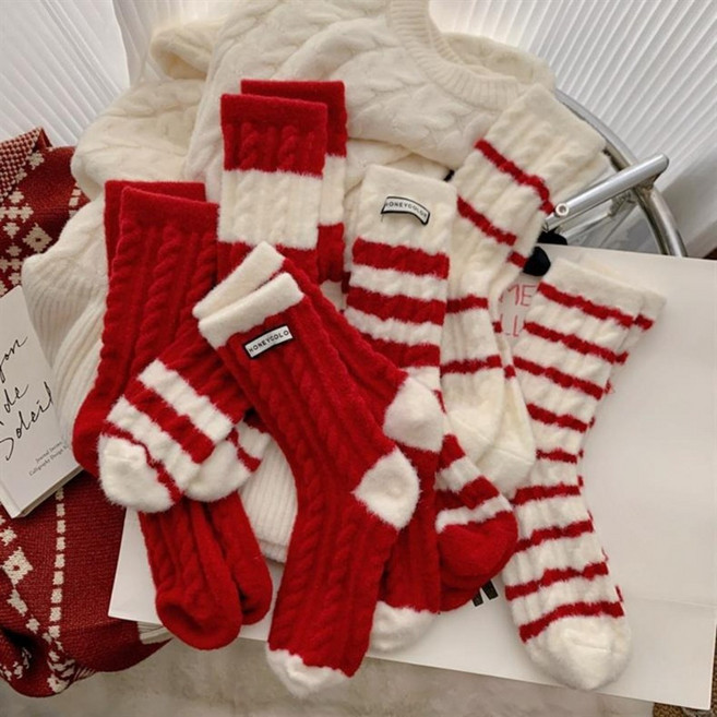 크리스마스 무압박 수면양말 6종세트 털양말 두꺼운양말