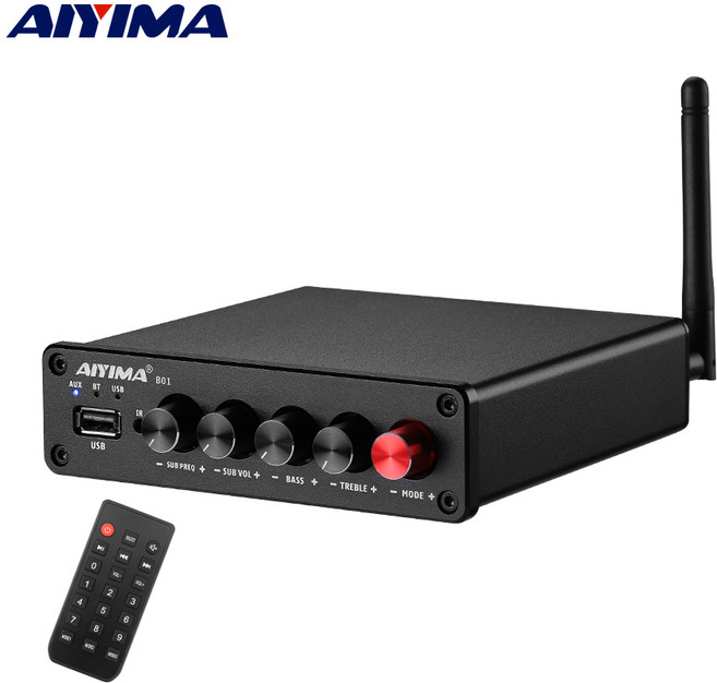 AIYIMA B01 블루투스 5.0 서브우퍼 앰프 2.1 파워 앰프 사운드 앰프 스피커 오디오 앰프 USB 플레이어 50Wx2+100w, 온리 앰프