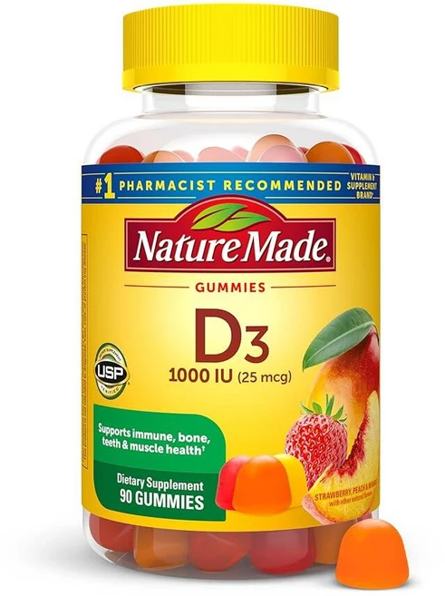 네이처메이드 비타민 D3 1000IU 딸기 복숭아 망고맛 구미 90정, 네이처메이드 비타민 D3 1000IU 딸기 복숭아 망고, 1개 - 쿠팡