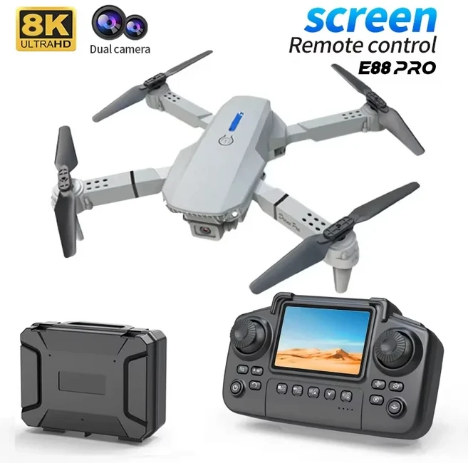 샤오미 미지아 E88PRO 드론 8K 5G HD 듀얼 카메라 항공 촬영 원격 제어 화면 디스플레이 쿼드콥터, 01 8k-Screen display, 02 Grey