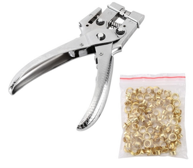 가죽공예 아일렛 펀칭기 세트 - 공펀치 타공 가시메 펀치 - 4.5mm 아일렛심 100pcs 포함, 1세트, 실버