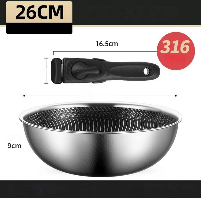 쨍그랑 아웃도어 냄비 캠핑 조리기구 휴대용 316 스테인레스 스틸 볶음 냄비 손잡이 탈부착 냄비 접이식 캠핑 식사, 색깔1, 하나, 1개