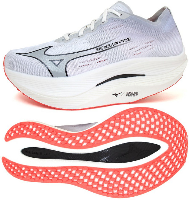 미즈노 웨이브 리벨리온 프로2 남성 나일론플레이트 쿠션 경량 마라톤화 런닝화 화이트 U1GD2417-01
