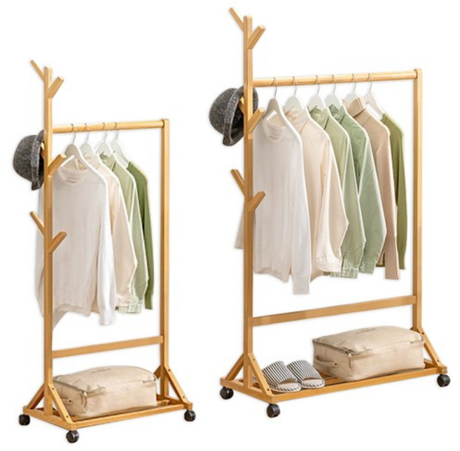 원목 인테리어 이동식 바퀴달린 옷걸이 나무 행거, 60cm(소), 60cm 소형