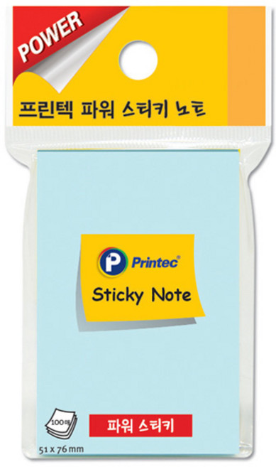 프린텍 파워스티키노트 S5176 51x76mm 100매 점착메모지 노랑 파랑 연두 핑크