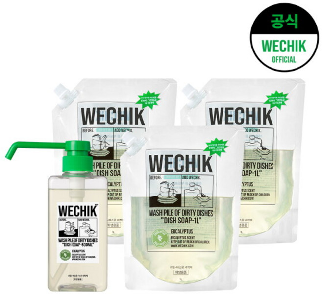 [위칙] 주방세제 500ml 1개 + 리필 1L 3개, 1세트