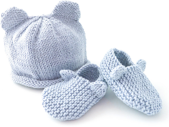 신생아 곰모자+곰덧신 - Knitting Kit, 베이비블루, 1개