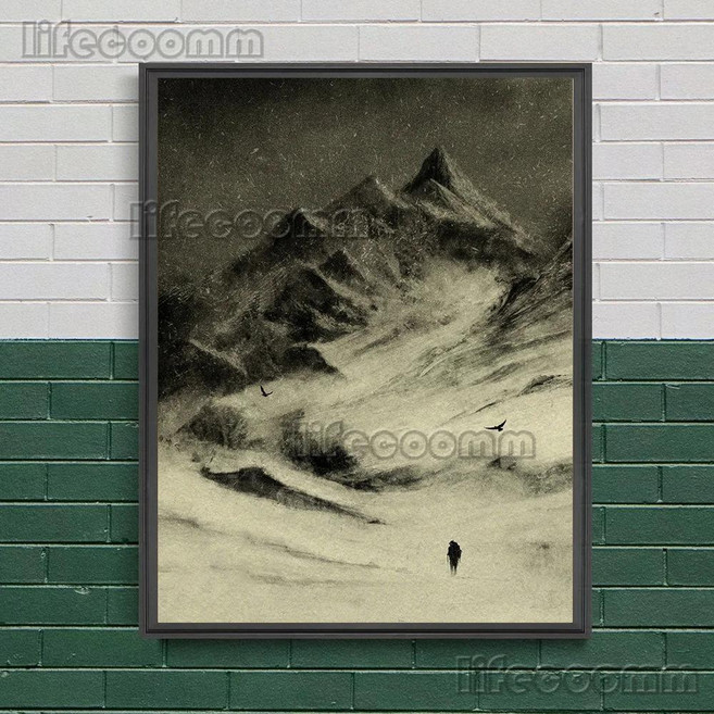 눈 덮인 산의 외로운 그림 빈티지 벽 예술 캔버스 회화 드로잉 아트 포스터 인쇄 홈 인테리어, 1개, 1. F / E. 50X70cm NoFrame