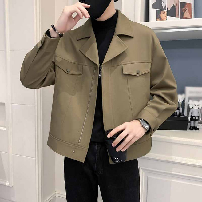 AOKADA 남성 가을 카고 자켓 지퍼 쇼트 코트