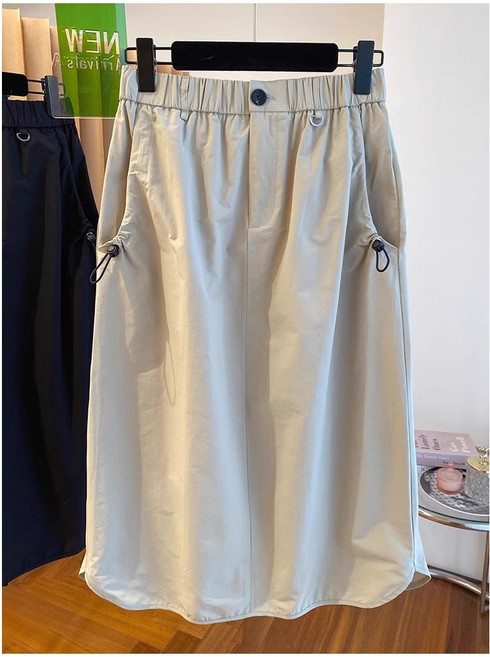 POMTOR 여성 바스락 밴딩 카고 롱 스커트