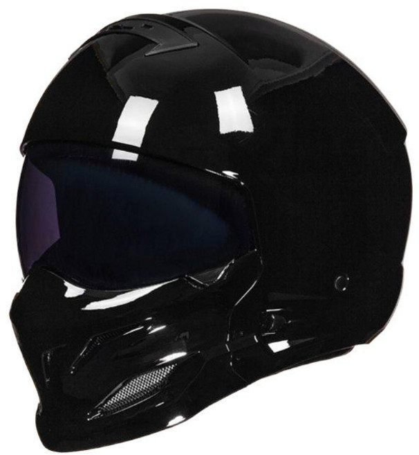 올검 베트맨 레트로 풀커버 전갈 스쿠터 전면 탈부착 오토바이 헬멧, XL, 856브라이트블랙블루투스