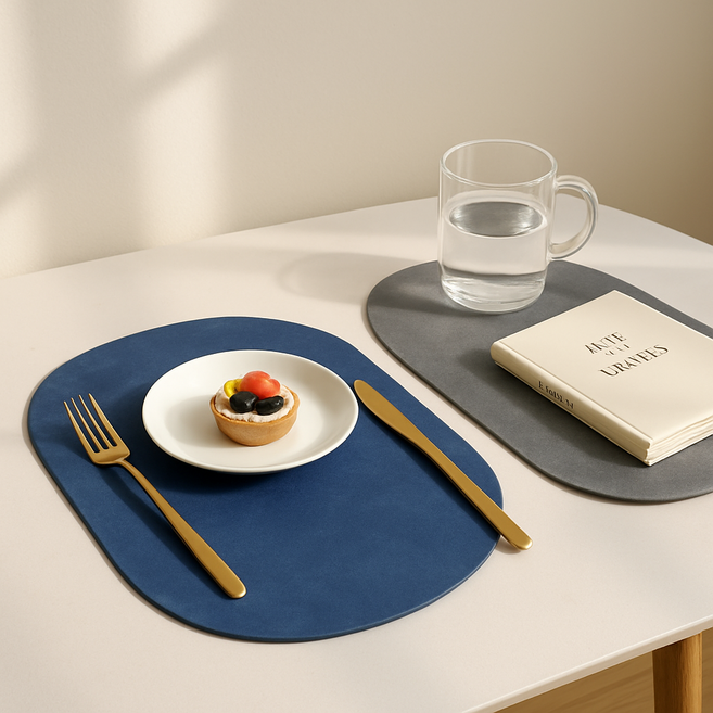 365마미 예쁜 식탁매트 양면 가죽 테이블매트 타원형 방수 식탁보, 2개, 30*40cm, 진그레이+네이비