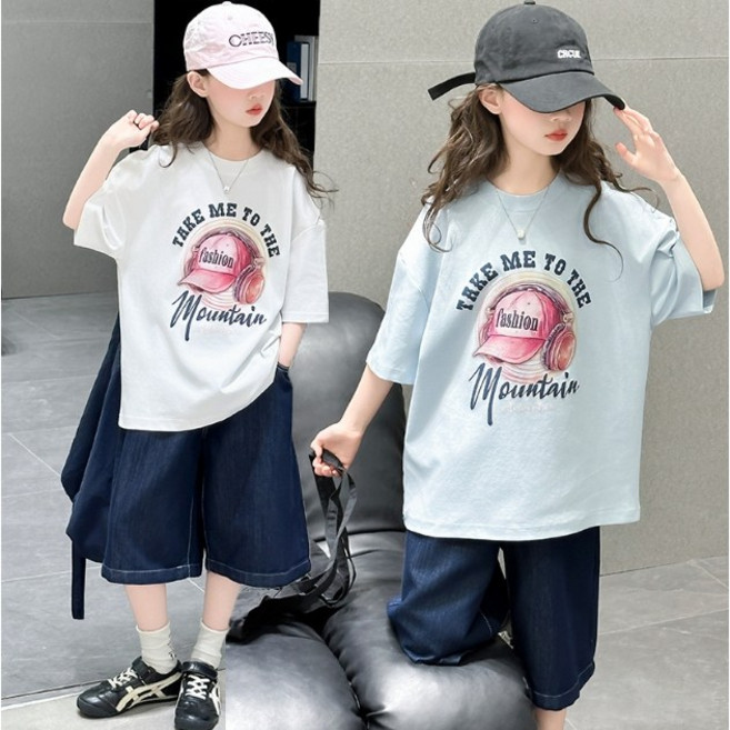 아이짱 초등 주니어 여름 반팔티셔츠 5부 청반바지 상하복 세트