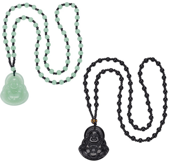 2개 레진 미타불 펜던트 목걸이 옴마니반메훔 비즈 불교 액세서리 남성 여성 64~65cm