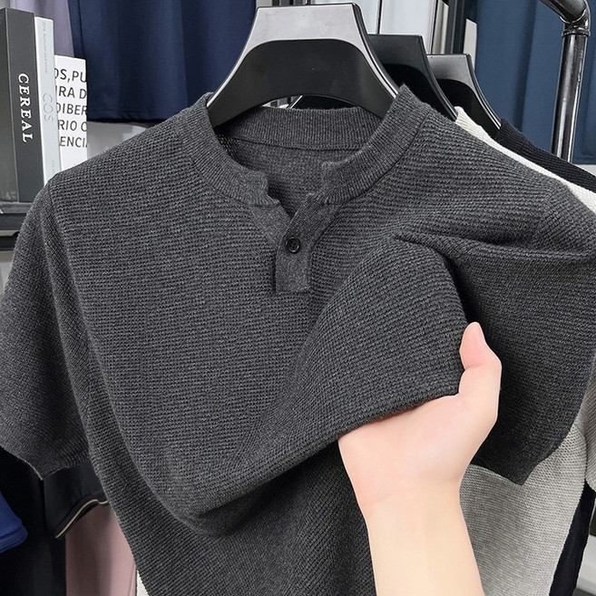 미스터먼쇼 남성 헨리넥 반팔 티셔츠 부드러운 순면100% 반팔티