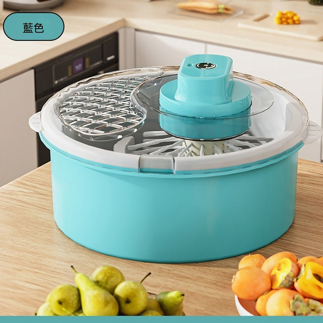 自動洗菜脫水一體機 廚房備菜助手, （藍色）電動脫水器 洗菜神器, 1個