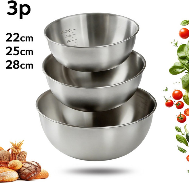 ZOZOFO 스테 인레스 믹싱볼 3종 김장 스텐대야 특대형 김장용, 3P 믹싱볼, 1세트