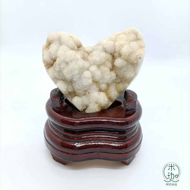 米珈MICHIA 愛心白水晶晶座 烏拉圭晶石原石 附木質底座