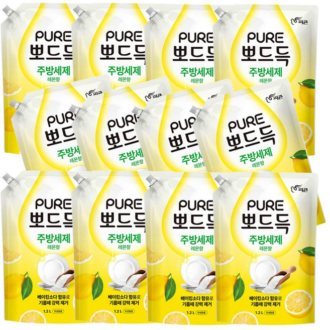 피죤 주방세제 퓨어 뽀드득 레몬향 -H.C, 1.2L, 12개