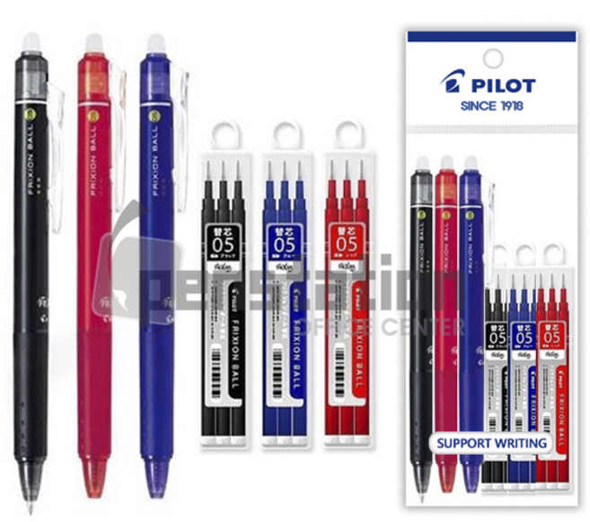 파이롯트 프릭션 지워지는 노크 0.5/0.7mm 볼펜 리필 세트, 0.5mm 흑1+청1+적1+리필 흑1+청1+적1 세트