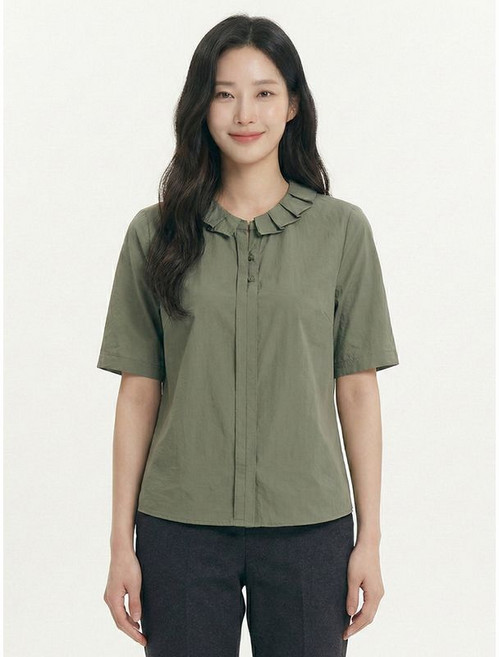 크로커다일레이디 카키 단추포인트 풀오버 블라우스 CLCMBL116