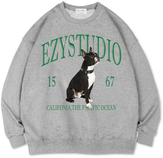 이지스튜디오 보스턴테리어 1567 오버핏 3단쭈리 맨투맨