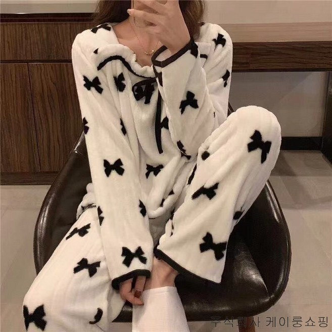 세계일주 초미세 극세사 여성 수면 잠옷 상의 하의 세트QY231