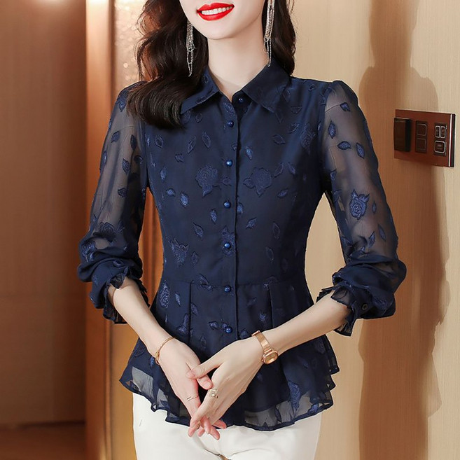 ROYALBELLE 여성 긴팔 블라우스 우아한 레이스 디자인 셔츠 시즌 패션 스타일 A0031813