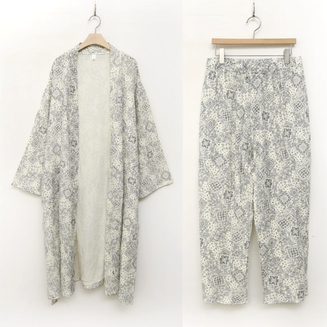 남녀공용 순면 이중지 로브가운 상하세트 샤워가운 커플홈웨어, 1세트, 페이즐리네이비 XL