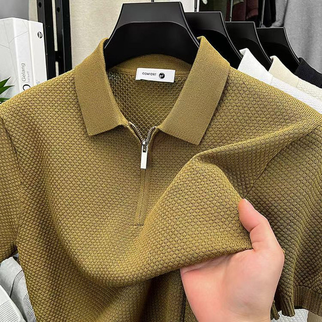 J nd O남성 여름 비스코스 지퍼넥 세련 카라 니트