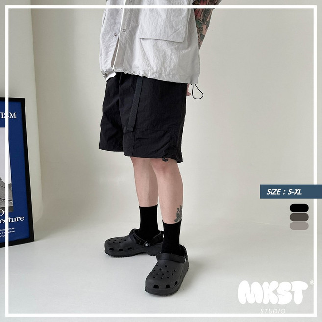 MKST.STUDIO 寬版尼龍機能短褲，腰帶設計，夏季休閒男款