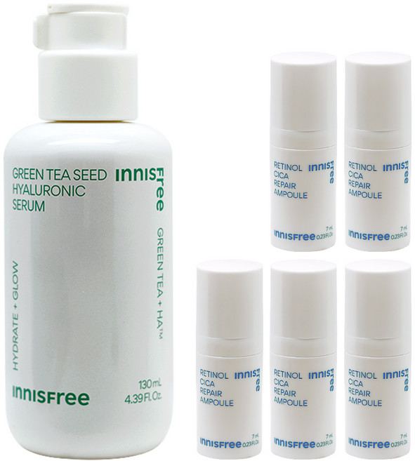 이니스프리 그린티 씨드 히알루론산 세럼 대용량 130ml+(시카 앰플7mlx5개 증정), 1개, 130ml