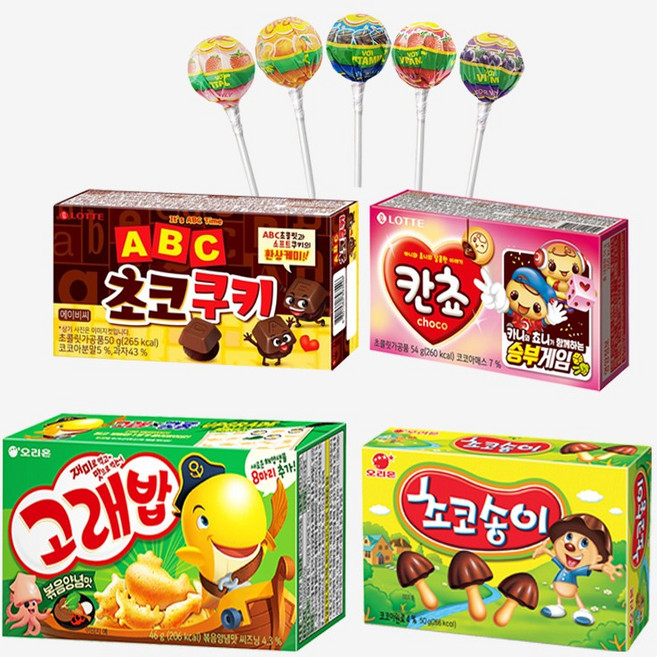 키즈 간식천국 인기5종혼합 패키지1번 (칸쵸 ABC초코쿠키 초코송이 고래밥), 50g, 1개