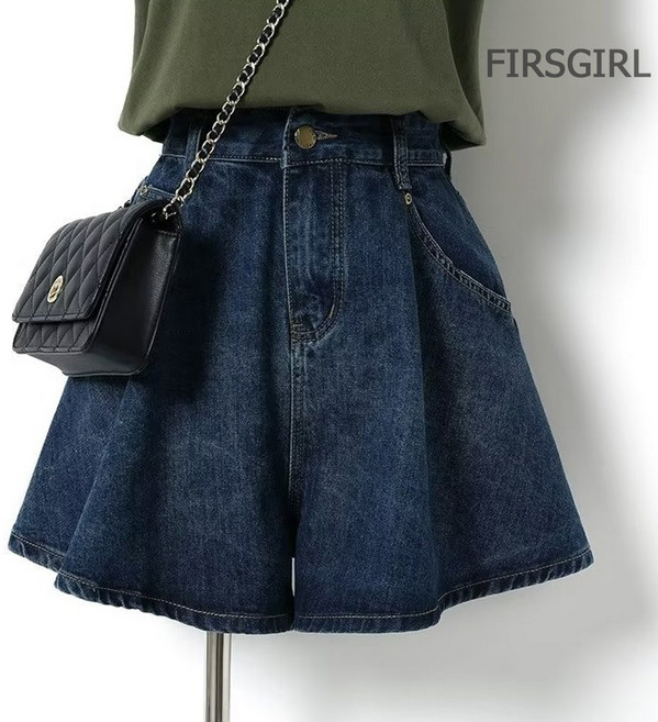 FIRSGIRL 여성 여름 데님 반바지 하이웨스트 A라인 와이드 편한 팬츠
