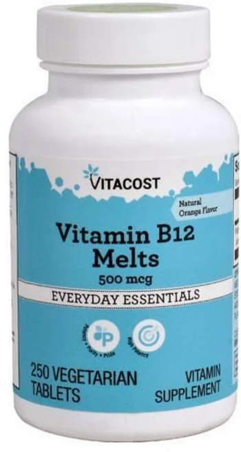 비타코스트 비타민B12 500mcg 멜트 녹여먹는 오렌지맛 타블렛 Vitacost Vitamin B-12 Melts, 1개, 250정 - 쿠팡