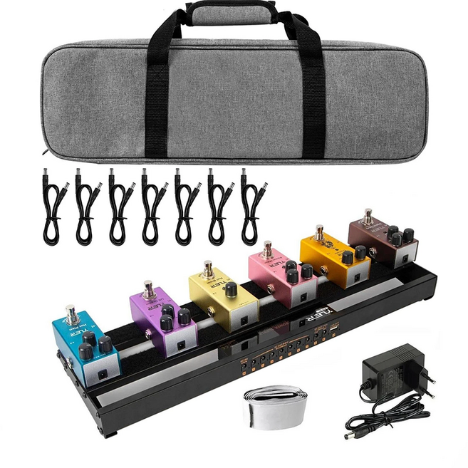 전원 공급 장치가 내장된 기타 페달보드 알루미늄 합금 1.8파운드 경량 페달 휴대용 가방 기타 페달 케이블 벨보드, 1개