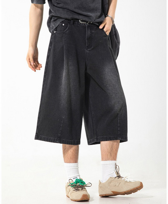 하울맨 남성 빈티지 워싱 7부 와이드핏 버뮤다 팬츠