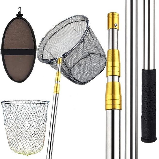 거미손 뜰채 스텐304 혼합그물방2개 링2개 뜰채대 보관집세트 3단접이식 해루질 바다 낚시 선상 민물 대형 뜰채