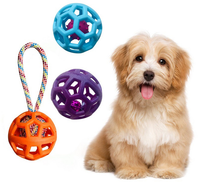 Equator 반려견 놀이 방울 끈 TPR 강아지 장난감 공 3종, 1세트, 주황색,보라색,파란색