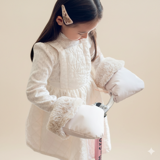 뚜뚜 아동용 킥보드 방수 장갑 자전거 방한 핸드머프, 1세트, 아이보리