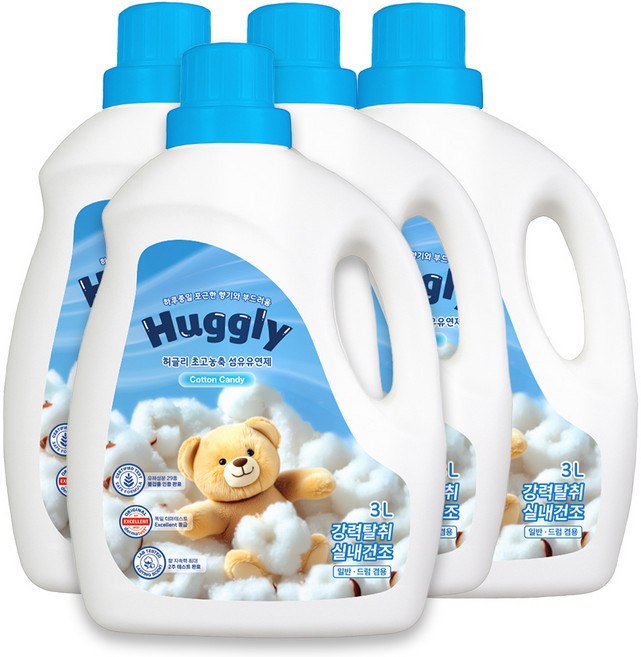 허글리 초고농축 섬유유연제 코튼캔디, 4개, 3L
