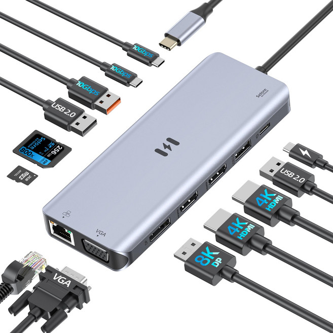 USB C 도킹 스테이션 듀얼 모니터 셀로어 3 2개의 HDMI 디스플레이포트 1Gbps 이더넷 100W PD 충전 Dell HP Lenovo 등을 위한 3.0, 13 in 1