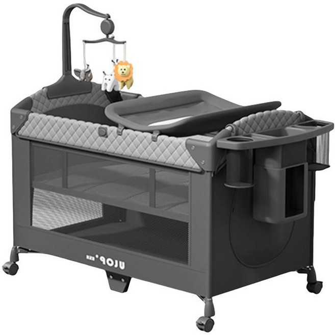 제이코 기저귀갈이대 접이식 조립형 이동식 휴대용 다기능 침대 기저귀 대, 4 륜 유니버셜 모리스 그레이 무료설치 + 기저귀교환대