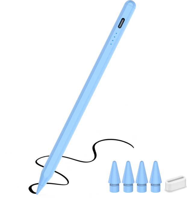 JAMJAKE 아이패드 호환 스타일러스 펜슬 스마트 터치펜 초미세 펜촉 USB-C 충전식 + 여분 펜촉 증정 Q52, 블루, 1개
