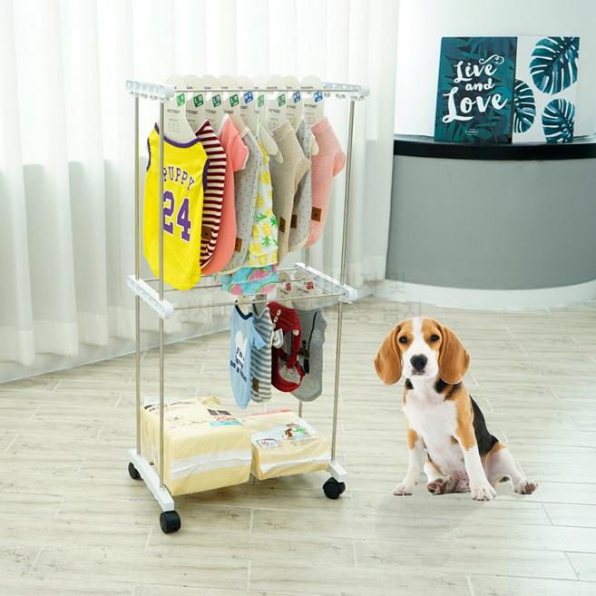 강아지행거 2단 애견 애묘 의류 정리대 이동식 행거, 상세페이지 참조